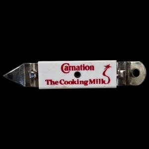 Carnation Milk Bottle Can Opener Vintage Magnet Cooking Metal Plastic White Red
